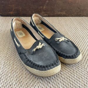 Women's UGG Australia Channtal Black Suede Loafer Boat Shoes Size 8